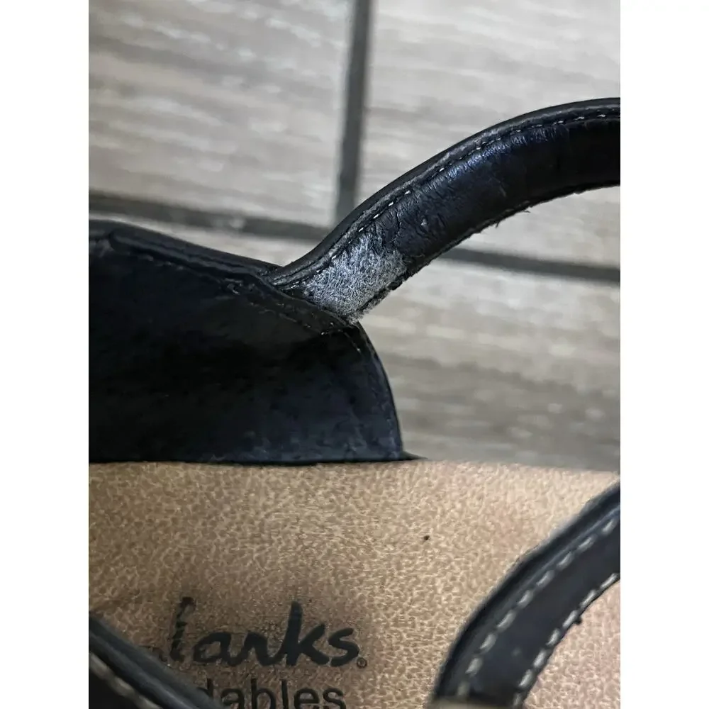 Clarks Bendables Wendy Land Black Leather Closed Toe Wedge Womens 7 Sandals